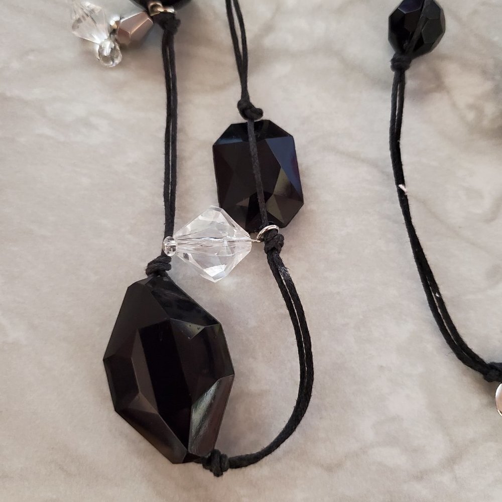 ✨ Chico's Black Silver Clear Beaded Cord Multi Strand Necklace ✨ - Picture 2 of 12